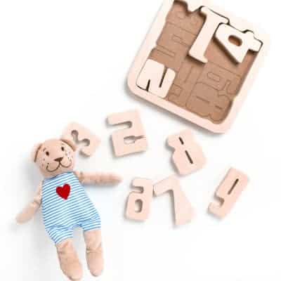 non toxic baby toys wooden puzzle and cloth bear