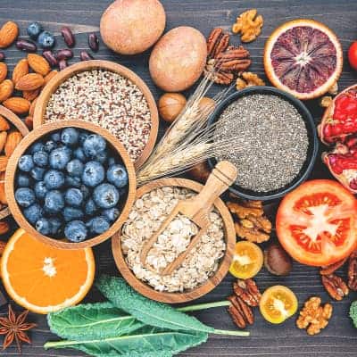 healthy vegan ingredients piled together in bowls