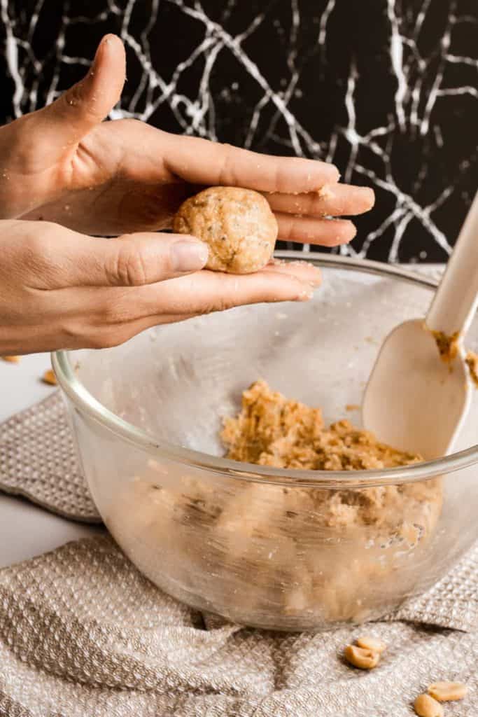 forming balls with peanut butter dough