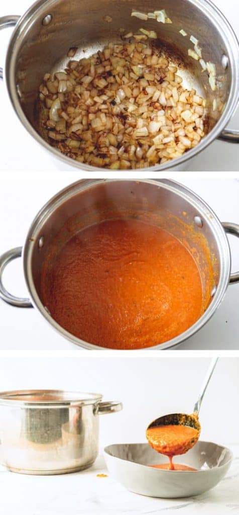 cooking steps for making the creamy tomato coconut soup