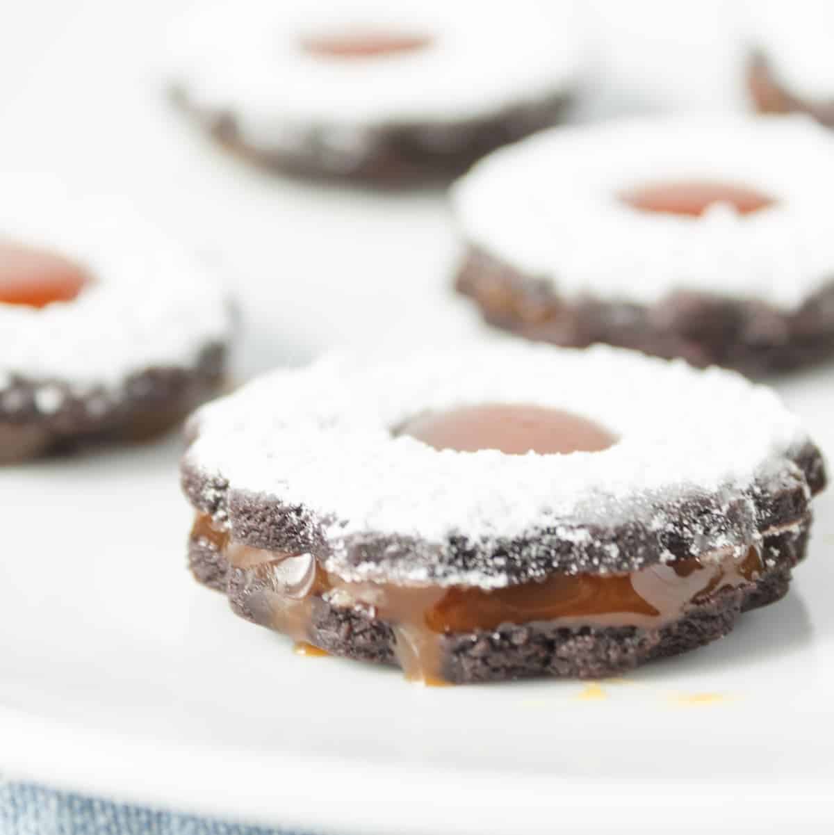 Vegan Chocolate Salted Caramel Sandwich Cookies [Delicious Gooey Filling]