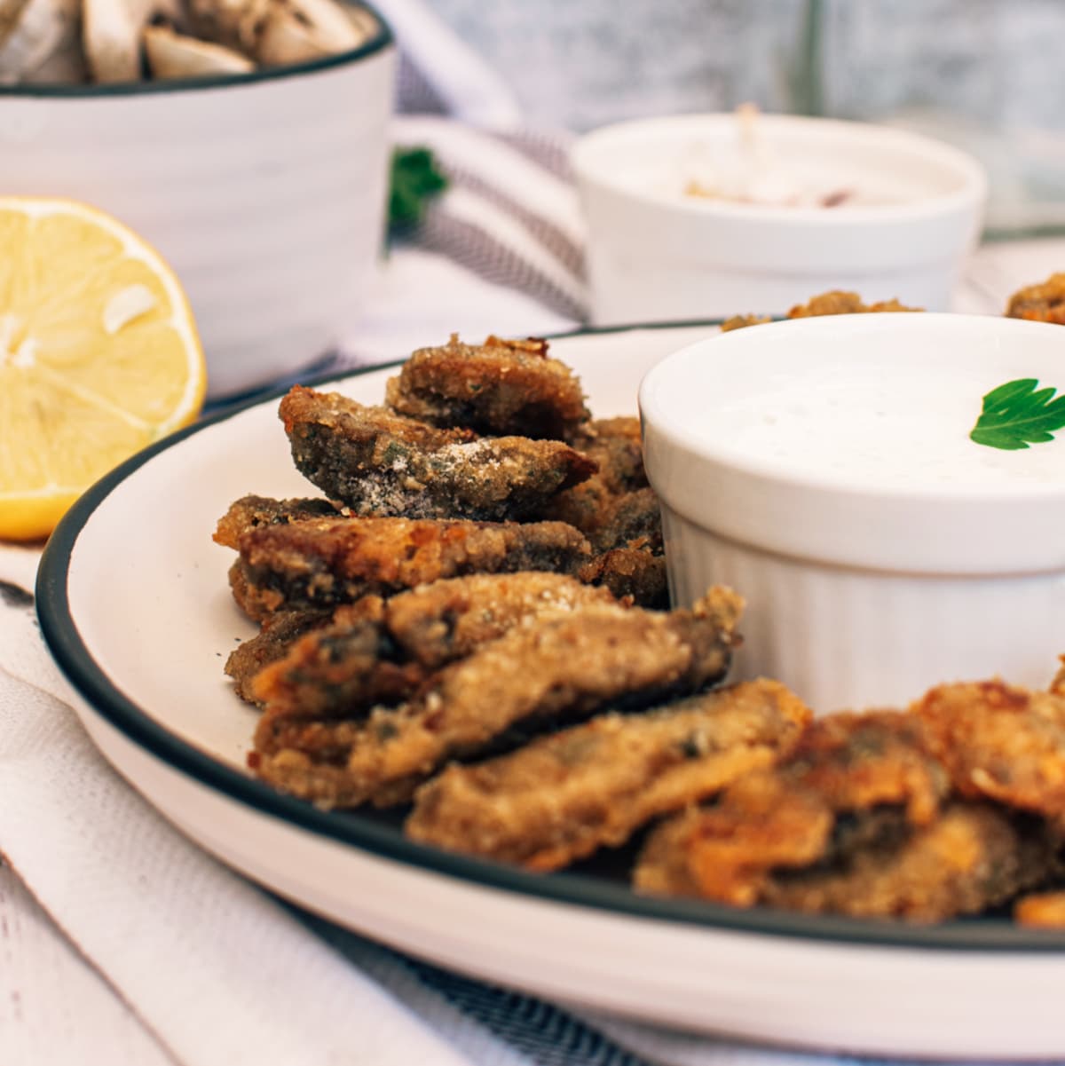 Crispy Breaded Mushroom Nuggets With Vegan Aioli Dipping Sauce