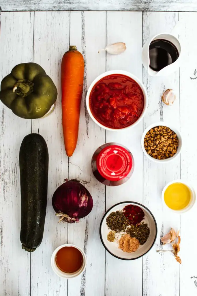 ingredients for vegan zucchini bolognese