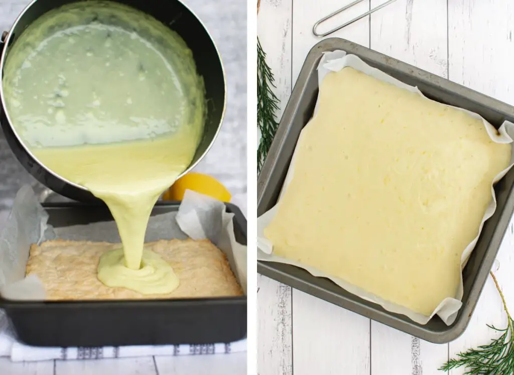 steps for setting the lemon curd on baked almond flour crust