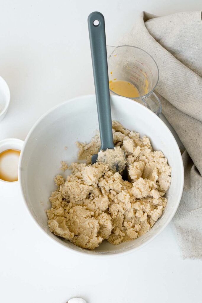 mixed batter in bowl for almond flour scone