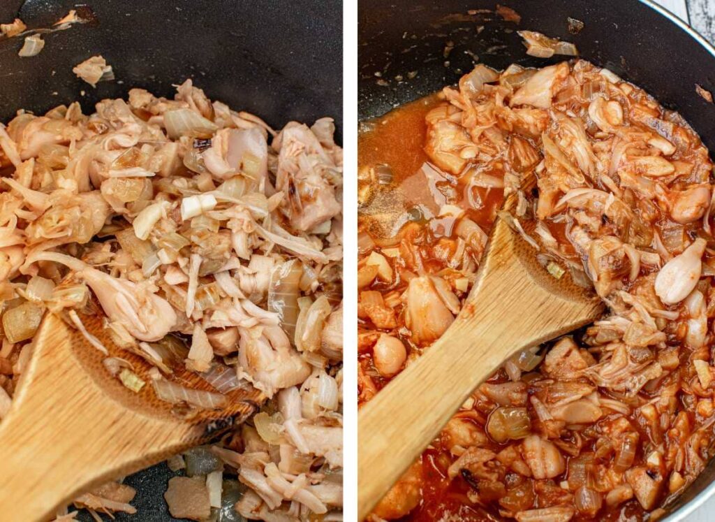 cooking pulled barbecue jackfruit taco filling